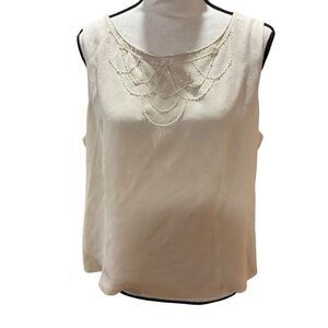 Talbot 100% Silk Beaded Tank Embellished Beaded Beige‎ Woman Size 16 NWT